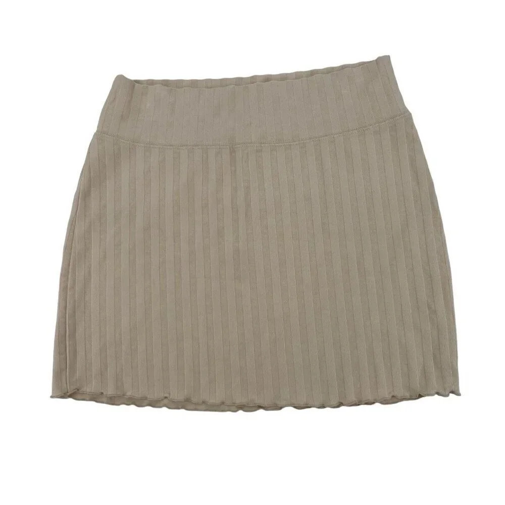 Aerie OG Groove Mini Skirt Size Medium Ribbed Stretch OFFLINE Beige